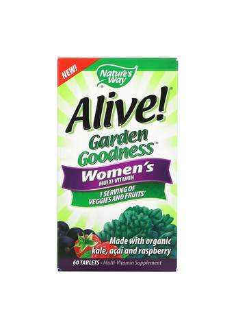 Витамины для Мужчин с Натуральными Фруктами и Овощами Alive Organic Garden Goodness Women - 60 таб Nature's Way (278006733)