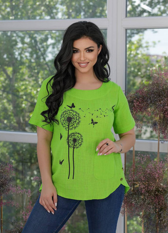 Зелена жіноча льняна блуза колір салатовий р.46/48 436231 New Trend