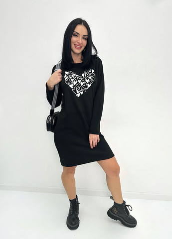 Чорна спортивна, повсякденний, кежуал тепла сукня з принтом Fashion Girl з малюнком