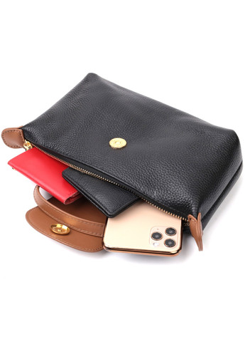 Стильная женская сумка с интересным клапаном из натуральной кожи 22252 Черная Vintage (276457609)