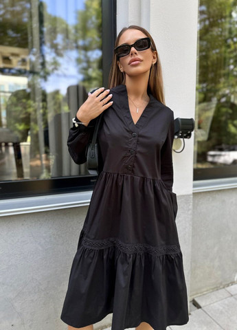 Черное деловое, повседневный, праздничный платье Украина однотонное