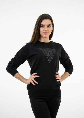 Свитшот женский Guess - Прямой крой логотип черный кэжуал хлопок органический - (265014685)