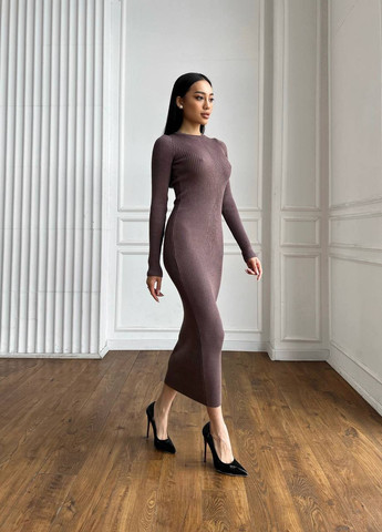 Коричневое женское макси платье мелкой вязки цвет коричневый р.42/46 446049 New Trend