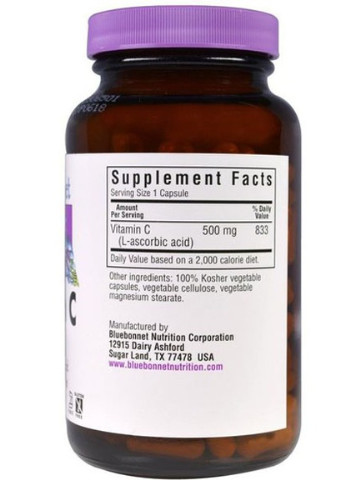 Vitamin C 500 mg 180 Veg Caps Bluebonnet Nutrition (256720869)