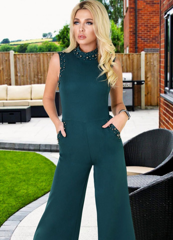 Костюми жіночі Стильний комбез клеш з перлами та кристалами (УТ000051665) Lemanta (259482130)