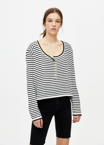 Белый пуловер,белый-черный, Pull & Bear