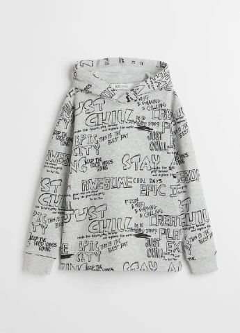 Худі фліс,сірий в чорні візерунки, H&M (267146556)