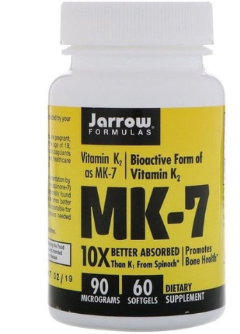 MK-7 Vitamin K2 as MK-7 90 mcg 60 Softgels Jarrow Formulas (256720398)
