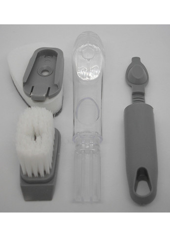 Щётка для мытья посуды с двумя насадками и дозатором отверстием для заливания жидкости серая Cleaning Brush No Brand (260661283)