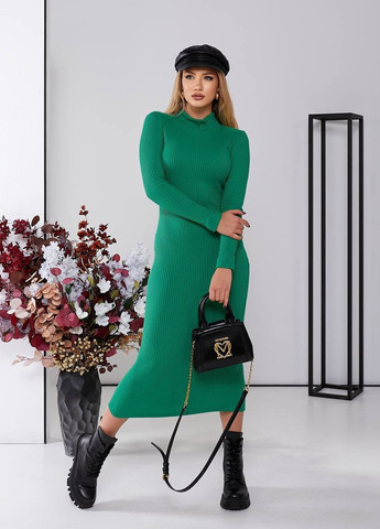 Зелена повсякденний, кежуал елегантна жіноча сукня міді футляр InFashion однотонна