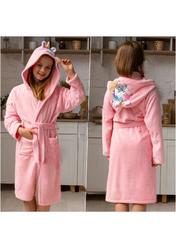 Дитячий банний халат для дітей дівчаток хлопчиків 2-4 роки універсальний розмір мікрофібра (475126-Prob) Єдиноріг рожевий Unbranded (262290843)