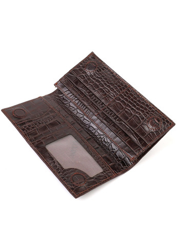 Практичный мужской вертикальный бумажник из натуральной кожи с тиснением под крокодила 21907 Коричневый Canpellini (259874139)