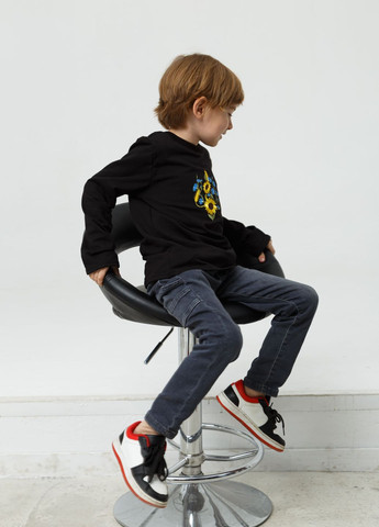 Дитячий лонгслів з вишивкою "Тризуб Соняшний" Колір чорний Мальви (267223582)
