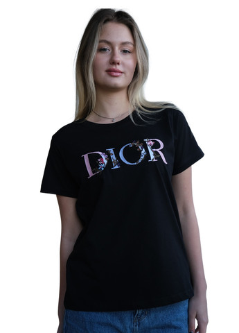Чорна літня футболка жіноча cristian Dior
