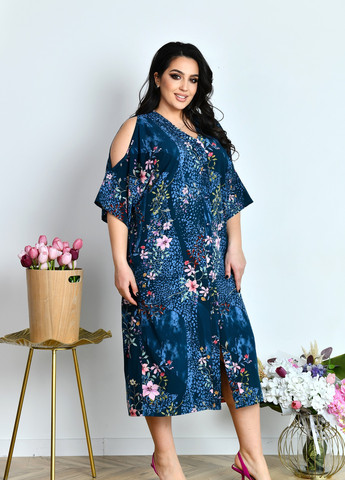 Синее платье женское летнее DIMODA с цветочным принтом