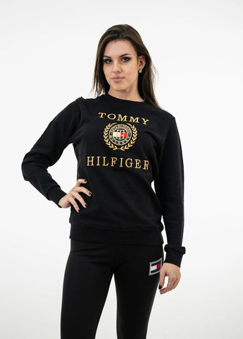 Світшот жіночий Tommy Hilfiger - Прямий крій логотип чорний кежуал бавовна органічна - (265014681)