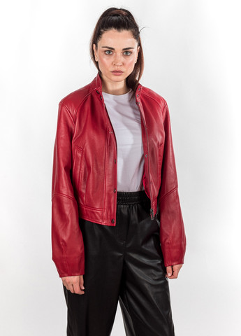 Червона демісезонна жіноча натуральна шкіряна куртка класика оверсайз весна осінь демісезон fr-7171 червона Actors