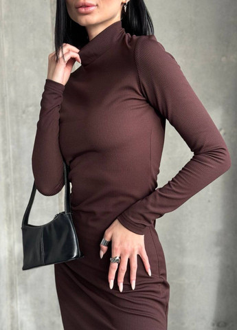Темно-коричневое женское платье рубчик No Brand