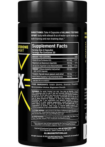 Тестостероновий бустер TestoFX Sport, Testosterone Support Formula 80 Capsules ALLMAX Nutrition (260620040)