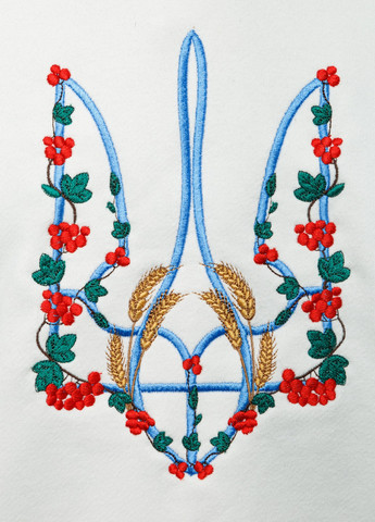 Мужской свитшот с вышивкой "Тризуб червона калина" белый Мальви - крой украинская символика белый кэжуал футер - (257594022)
