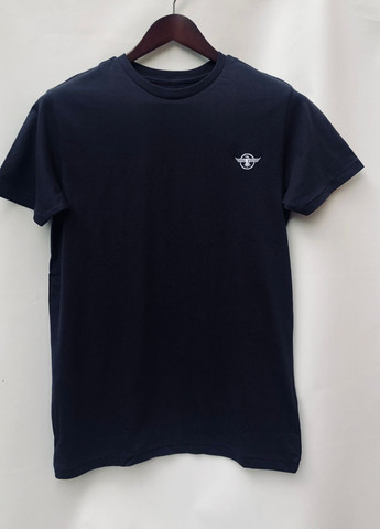 Темно-синя чоловіча футболка з якісної бавовни з коротким рукавом No Brand