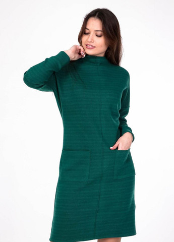 Темно-зеленое кэжуал платье теплое женское 114 однотонный ангора вязка бутылочное Актуаль