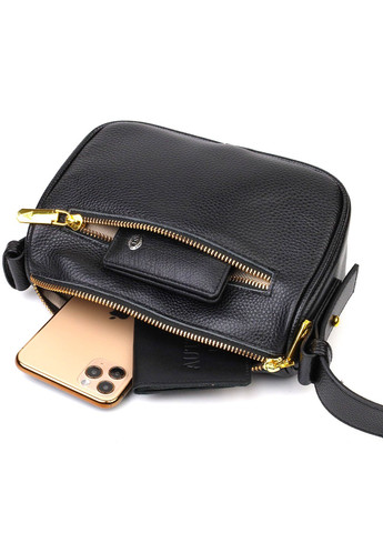 Сучасна сумка на плече крос-боді з натуральної шкіри 22127 Чорна Vintage (260360853)