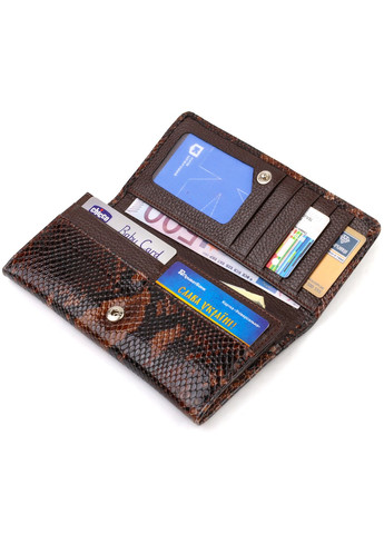 Лакований жіночий гаманець із фактурної натуральної шкіри з тисненням під змію 21711 Коричневий Canpellini (259874033)