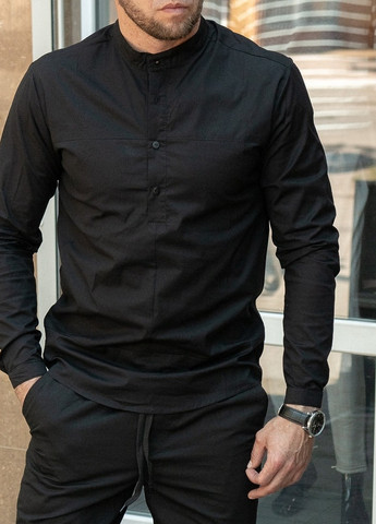 Черная кэжуал рубашка однотонная Vakko