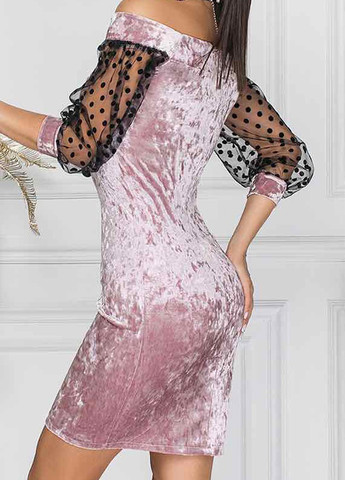 Пудрова коктейльна сукня жіноча велюр+сітка пудра в стилі армпір Let's Shop однотонна