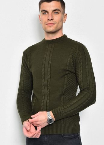 Оливковий (хакі) демісезонний светр чоловічий однотонний кольору хакі пуловер Let's Shop