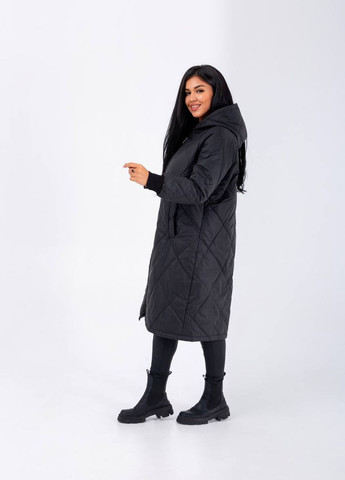 Черное демисезонное Пальто стеганое с капюшоном Nobilitas