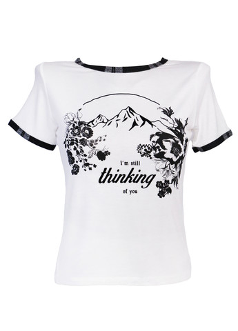 Комбінована літня жіноча футболка з принтом xs 40 білий-чорний Bershka