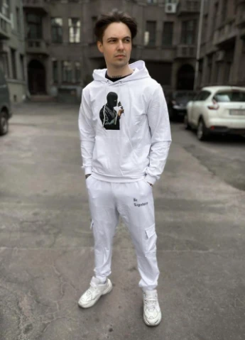 Белый костюм худи брюки с принтом. No Brand (262089636)