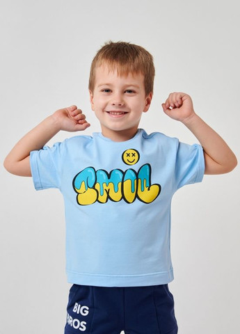 Блакитна дитяча футболка | 95% бавовна | демісезон | 92, 98, 104, 110, 116 | малюнок блакитний Smil