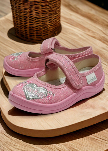 Розовые детские тапочки на девочку ортопедические валди алина сердечко розовые 24-15см Waldi с вышивкой