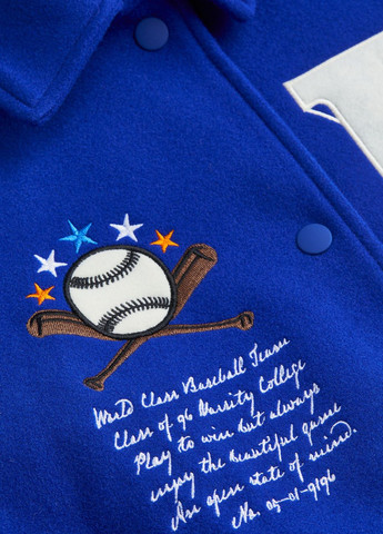 Синяя демисезонная бейсбольная куртка с вышивкой H&M