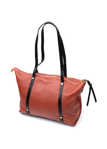 Вместительная двухцветная женская сумка из натуральной кожи 22301 Коричневая Vintage (276461672)