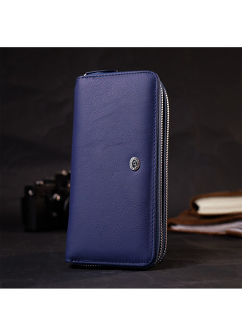 Вместительный женский кошелек-клатч с двумя отделениями на молниях 19431 Синий st leather (276461859)