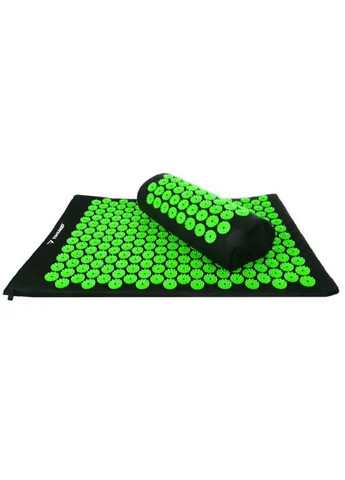 Набір килимок масажний для акупресури з подушкою масажними кульками для точкового масажу (476257-Prob) Чорний із зеленим Unbranded (277978169)