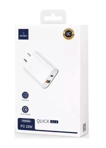 Зарядное устройство с кабелем Type-C 1 метр (PD 20Вт, QC 3.0, USB, Type-С, с быстрой зарядкой, адаптер) - Белый WIWU u002 (266138817)