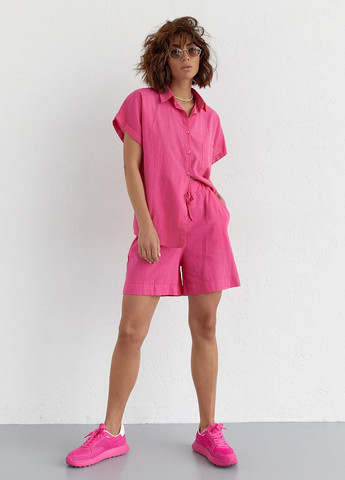 Жіночий літній костюм шорти та сорочка - рожевий No Brand (262737627)