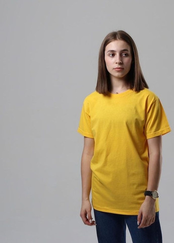 Желтая демисезон базовая однотонная футболка желтого цвета с коротким рукавом No Brand