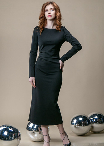 Черное деловое платье футляр с разрезом футляр CHICLY однотонное