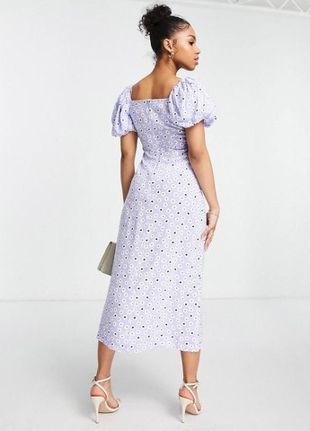 Комбинированное платье миди с объемными рукавами и цветочным принтом в виде сердечек Miss Selfridge
