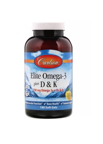 Elite Omega-3 Plus D & K 180 Soft Gels Natural Lemon Flavor Carlson Labs (258646293)