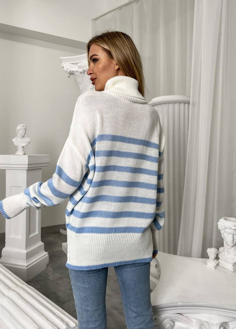 Женский полосатый свитер цвет молочный/голубой р.42/46 444015 New Trend (266424216)