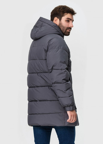 Серая зимняя удлиненная куртка с капюшоном модель 23-2230 Black Vinyl 23-2030
