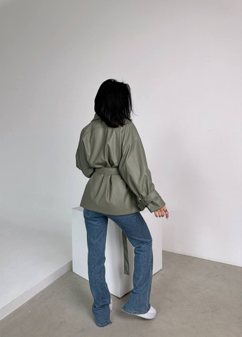Оливковая женская куртка с эко кожи No Brand
