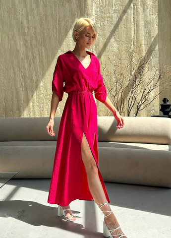Малинова повсякденний літня сукня з льону Jadone Fashion однотонна
